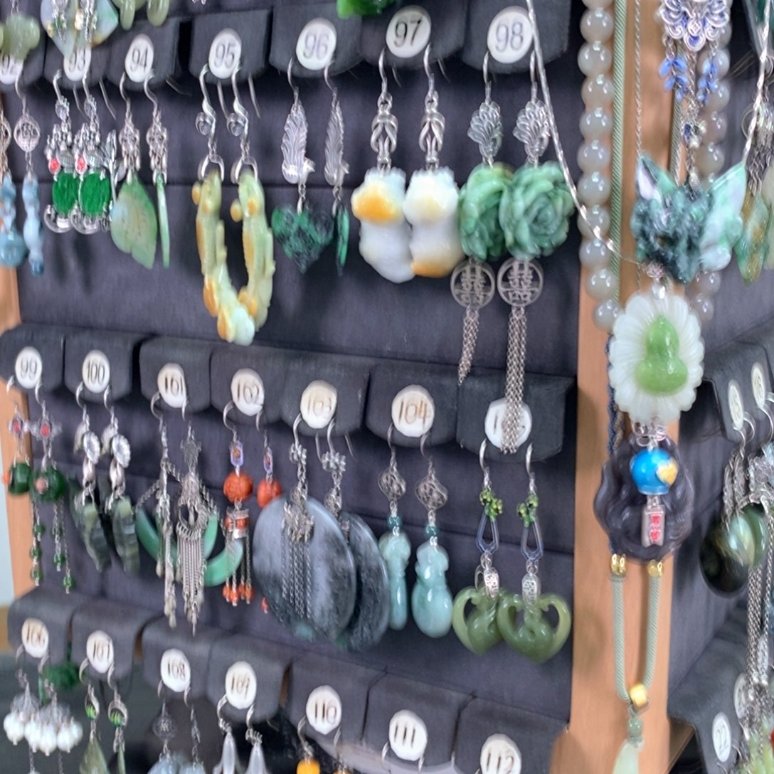 四***百银S925镶嵌翡翠耳饰X18