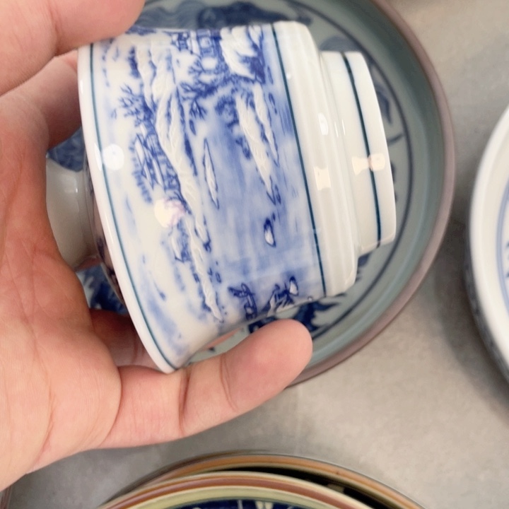 瓷片山水盖碗景德镇