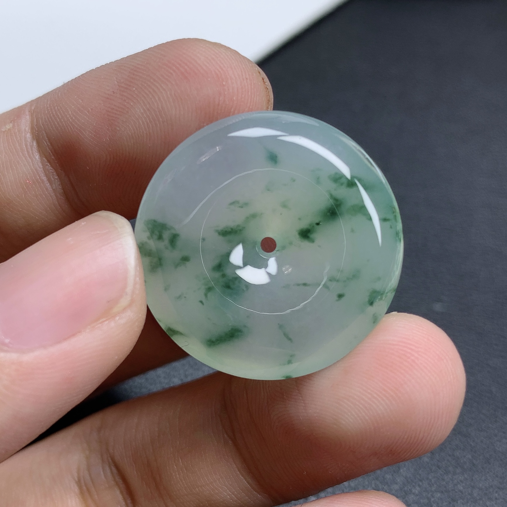冰种飘绿花平安扣缅甸天然翡翠玉坠 胶感十足  尺寸26/6mm
