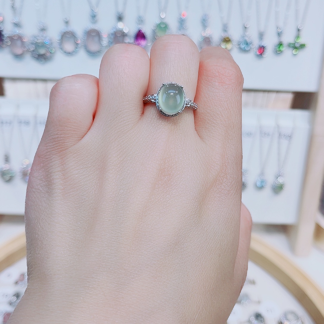 岫玉银S925镶嵌戒指