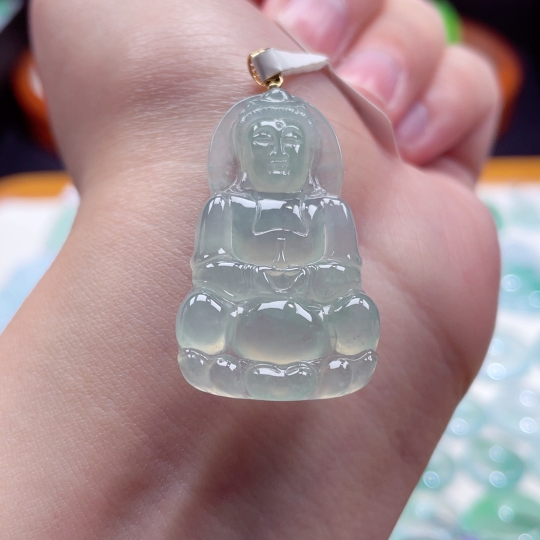 翡翠颈饰18K金镶嵌观音