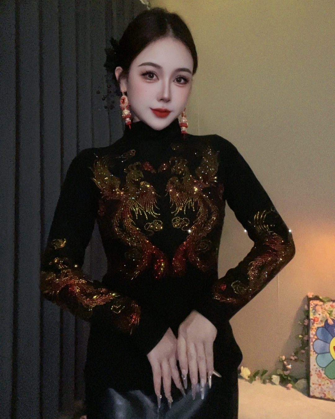 61金凤凰半高领秋冬新款加绒打底衫内搭时尚烫钻上衣修身显瘦Y