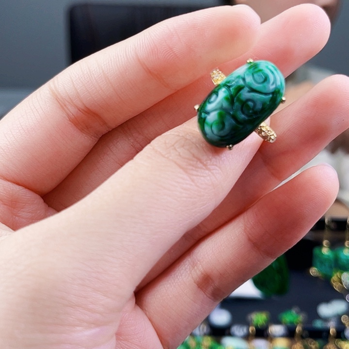 翡翠戒指银S925镶嵌饰品