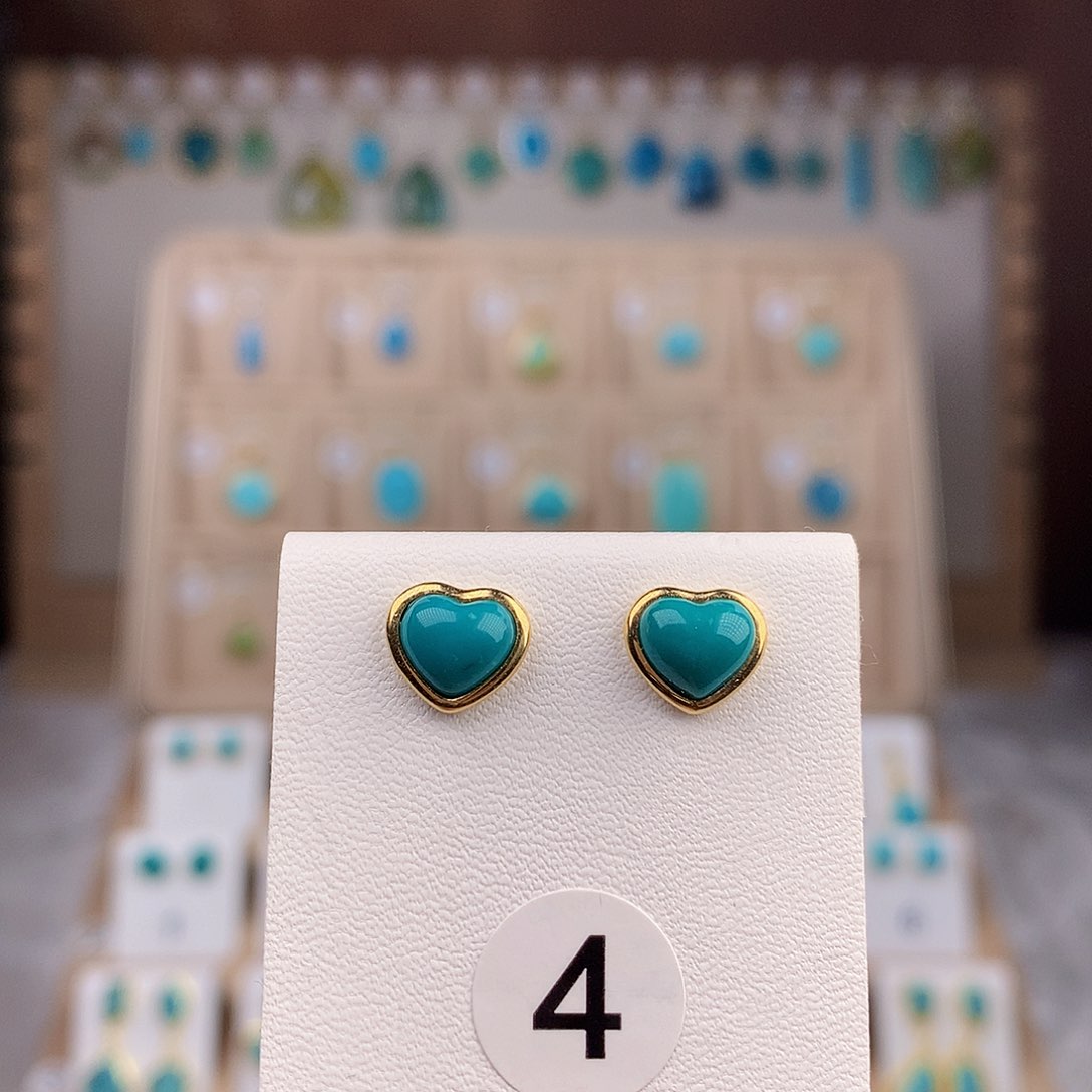 绿松石耳饰18K金镶嵌