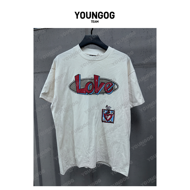 YOG【LOVE爱神丘比特短袖】潮牌百搭做旧男女同款宽松简约休闲T恤