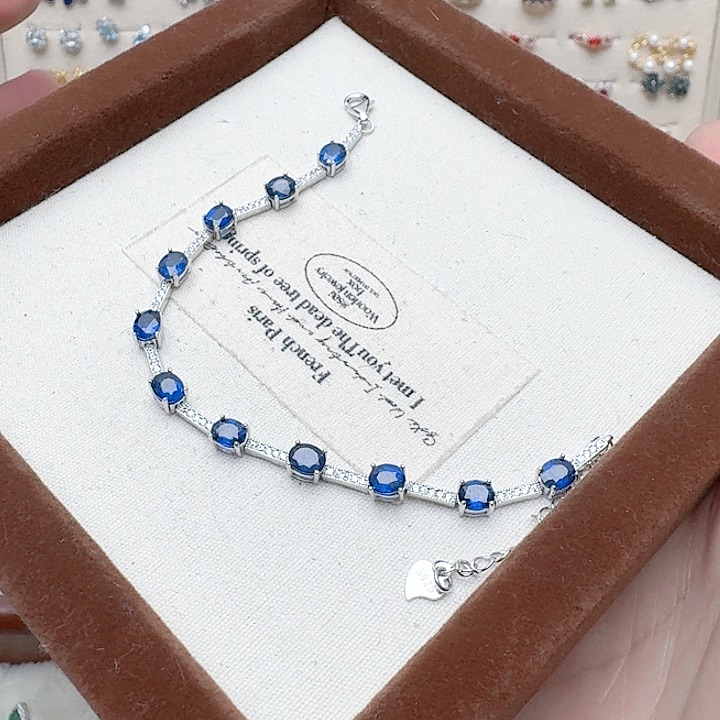 蓝宝石手链银S925镶嵌手链 