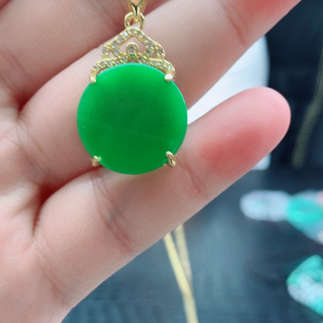 翡翠挂件14K金镶嵌123