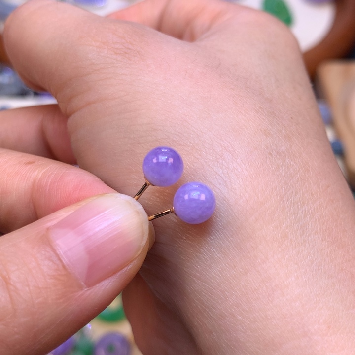 翡翠18K金镶嵌耳饰红妖紫耳钉