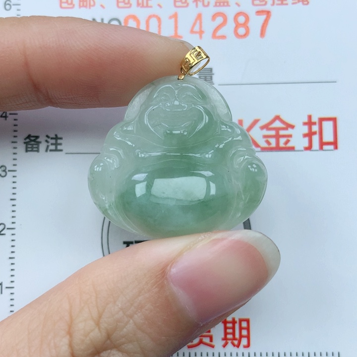 翡翠颈饰18K金镶嵌天然翡翠a货