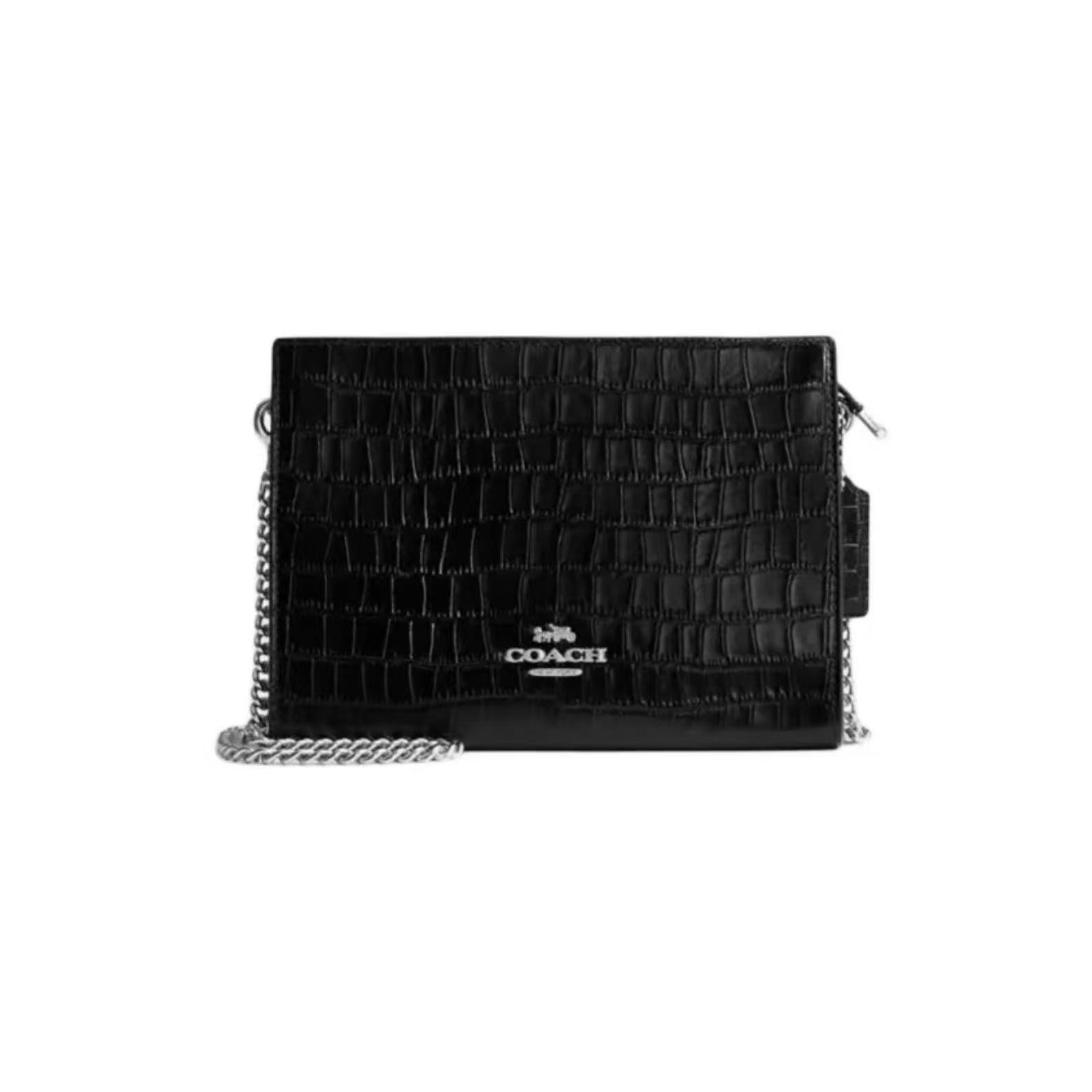 95新 COACH/蔻驰 95新/蔻驰黑色鳄鱼纹手拿斜挎包/X4407/20X14X3