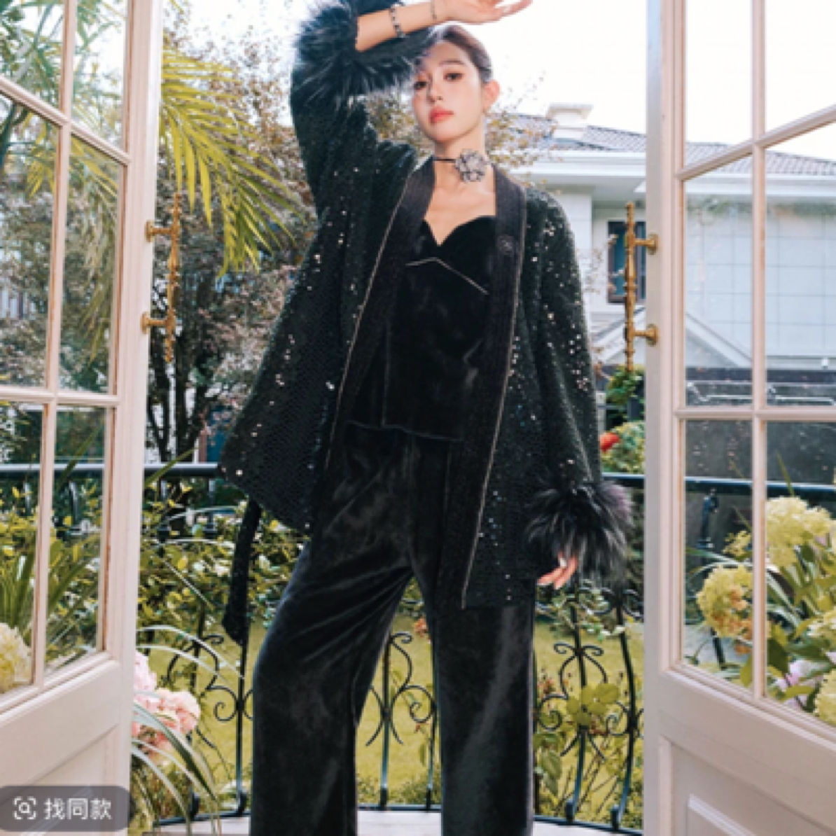 原创软胶片烫金法兰绒睡衣三件套珊瑚绒北极绒仿狐狸毛家居服秋新