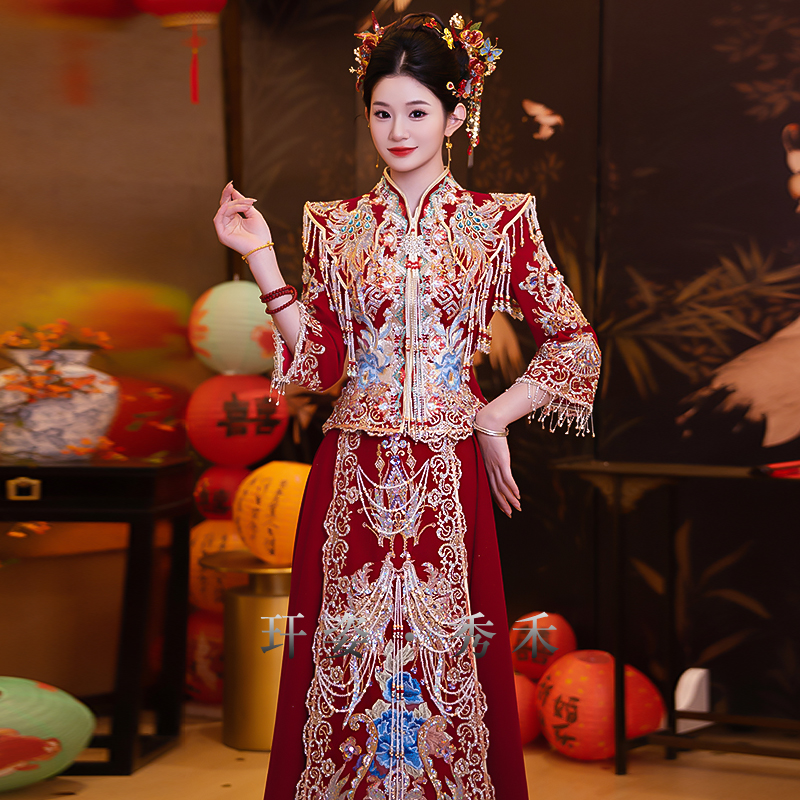 重工丝绒秀禾服婚服2025年新款新娘中式结婚嫁衣高端出阁服敬酒服