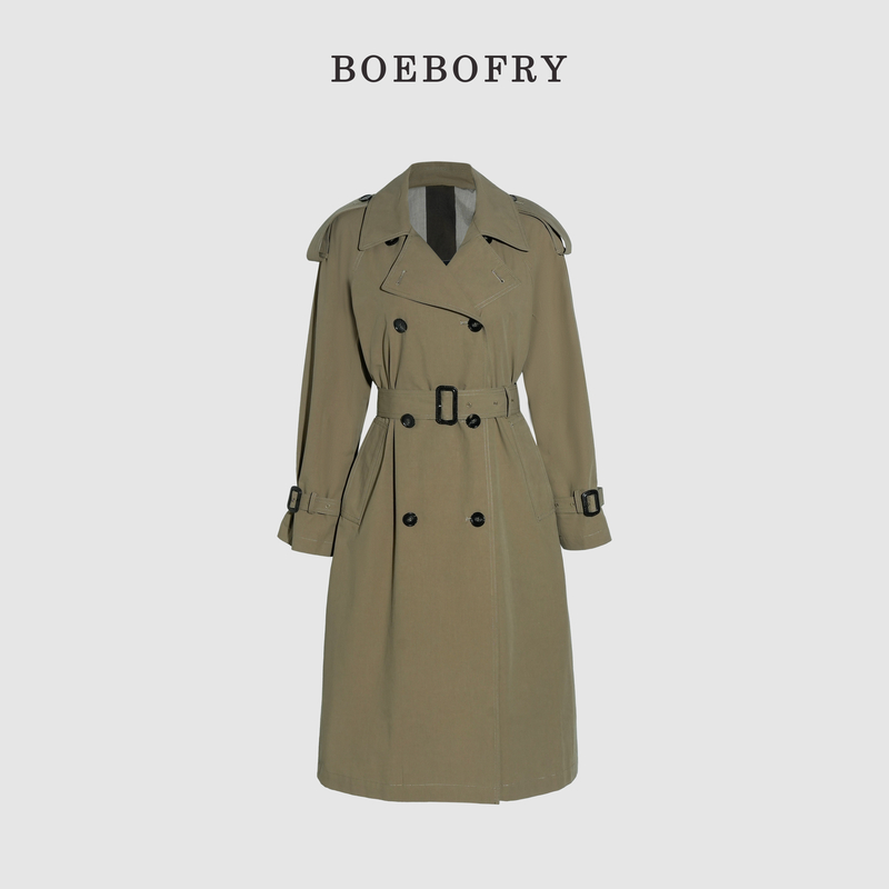 BOEBOFRY<极简大牌>100%棉经典宽松版廓形腰带风衣外套BE1F0621