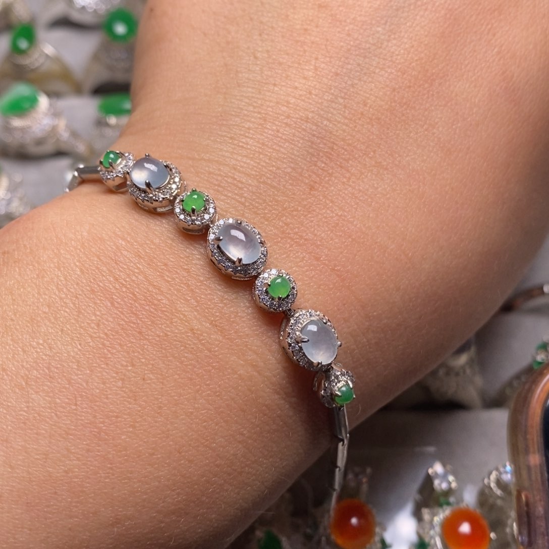 翡翠手链银S925镶嵌手链