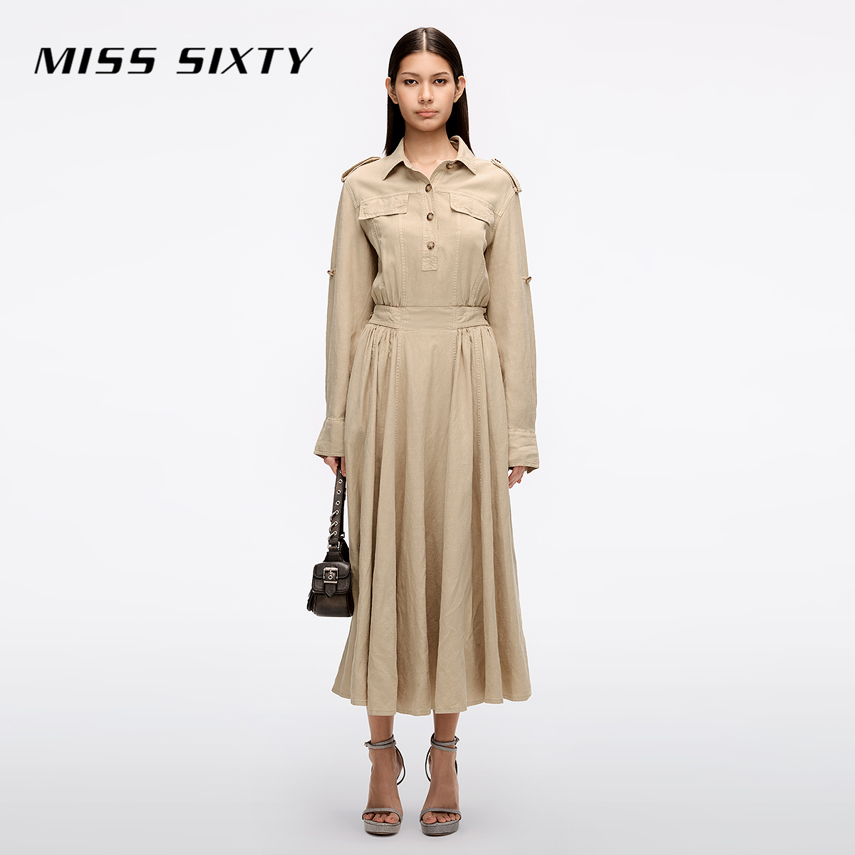 【Sasa专享】Miss Sixty25 新款长袖牛仔连衣裙女衬衫领A字裙欧若假