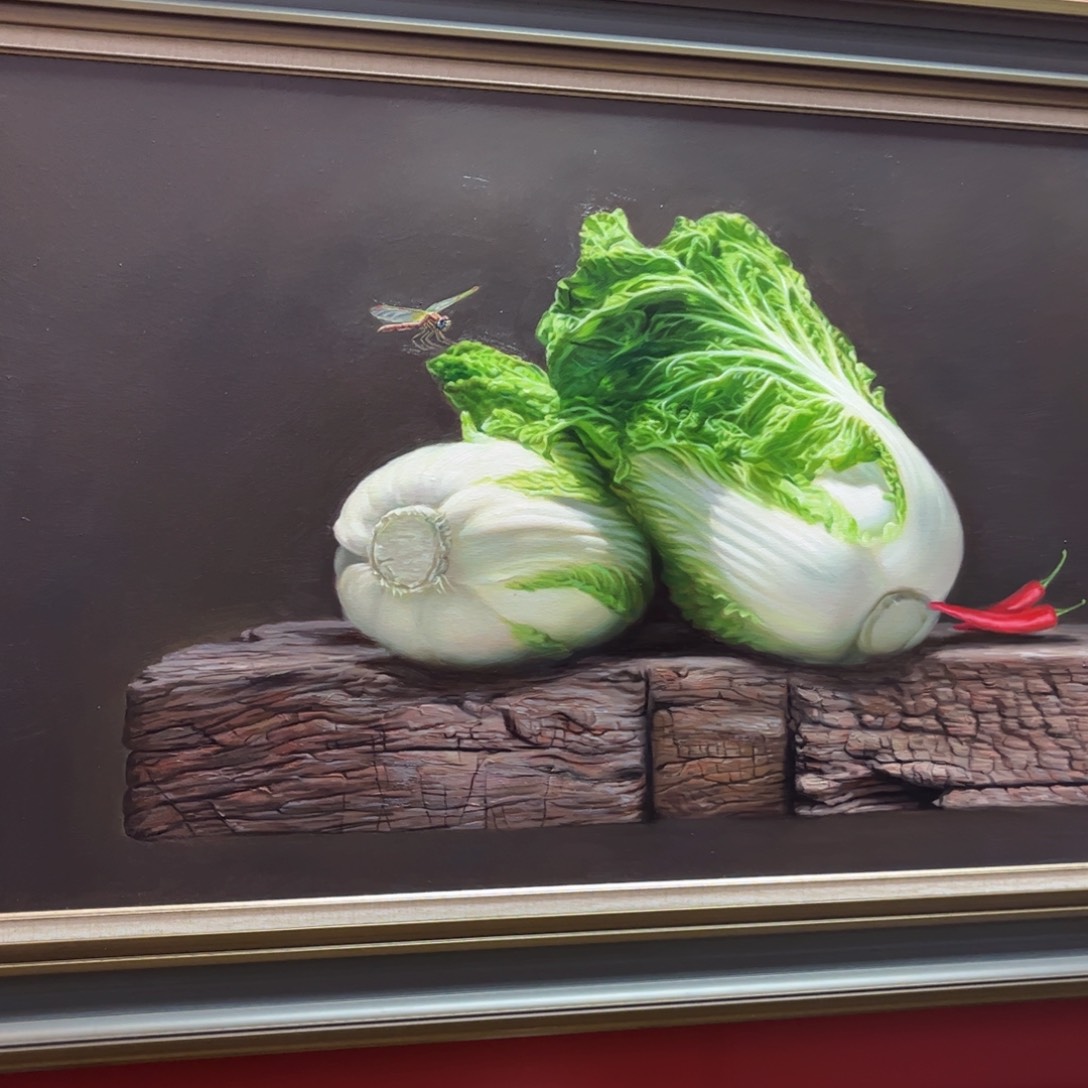 油画扶**上白菜手绘油画实木框