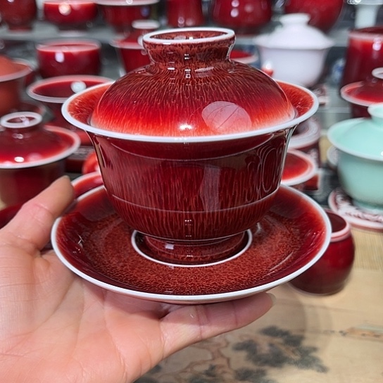 景德镇陶瓷红马坊盖碗