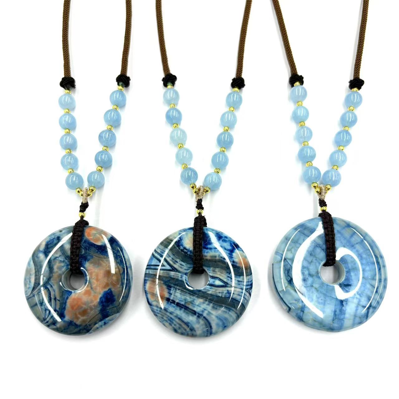 y2517-国风设计款龙胆草玛瑙平安扣项链-多样性只发一件