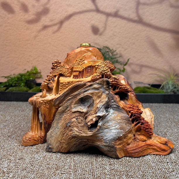 崖柏倒流香根雕天然随型山水意境摆件木雕工艺品