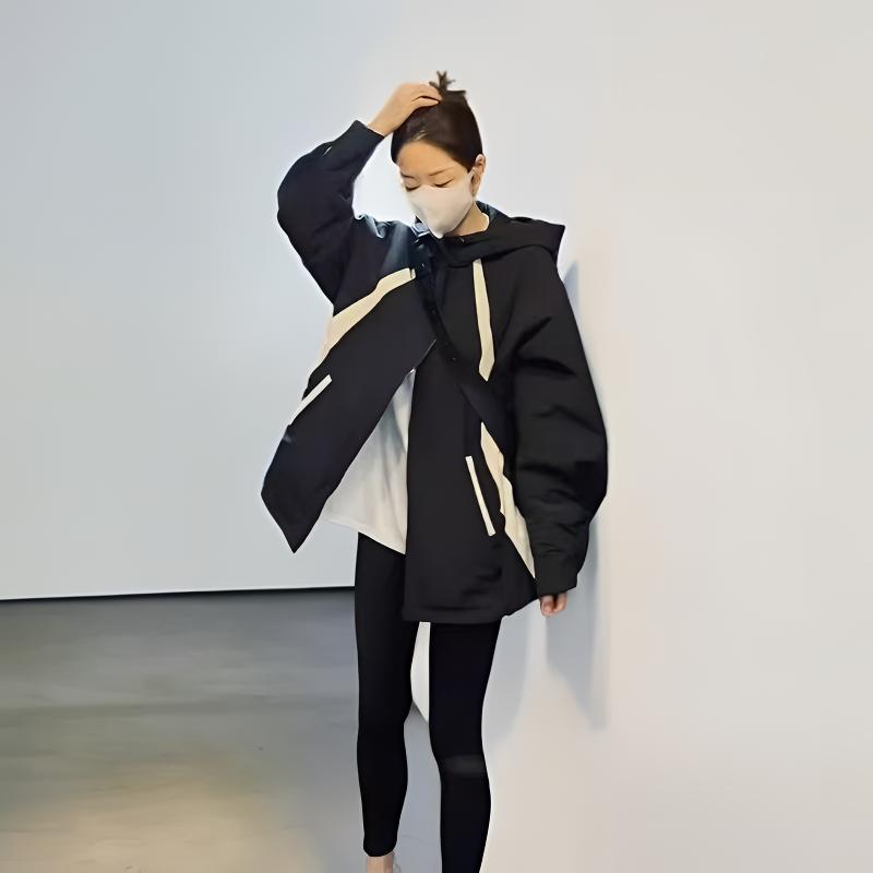 【影姐宠粉】冬季拼色连帽冲锋衣羽绒服宽松百搭防风上Y076