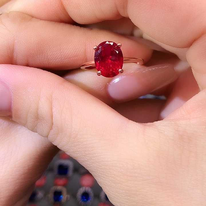 红宝石戒指银S925镶嵌