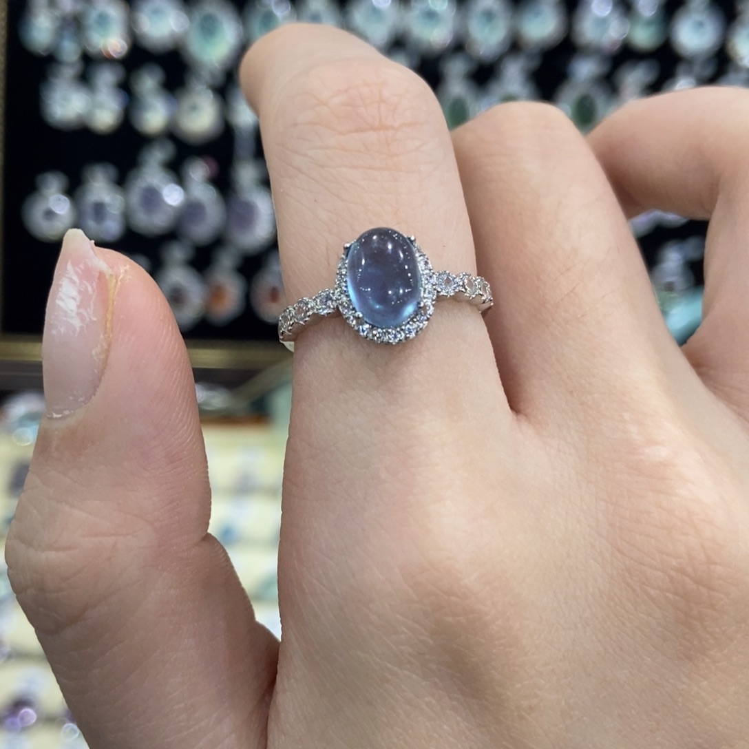 银S925镶嵌海蓝宝石戒圈