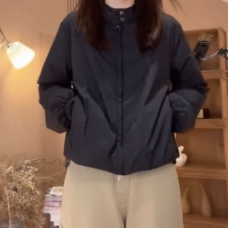 休闲纯黑色简约风百搭棉服外套女2025秋季新款宽松时尚显瘦短外套