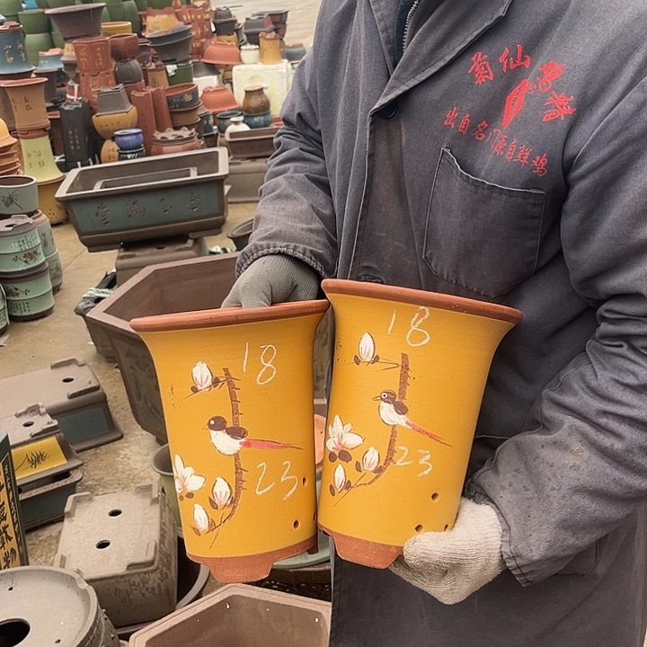 紫砂紫砂花盆和小