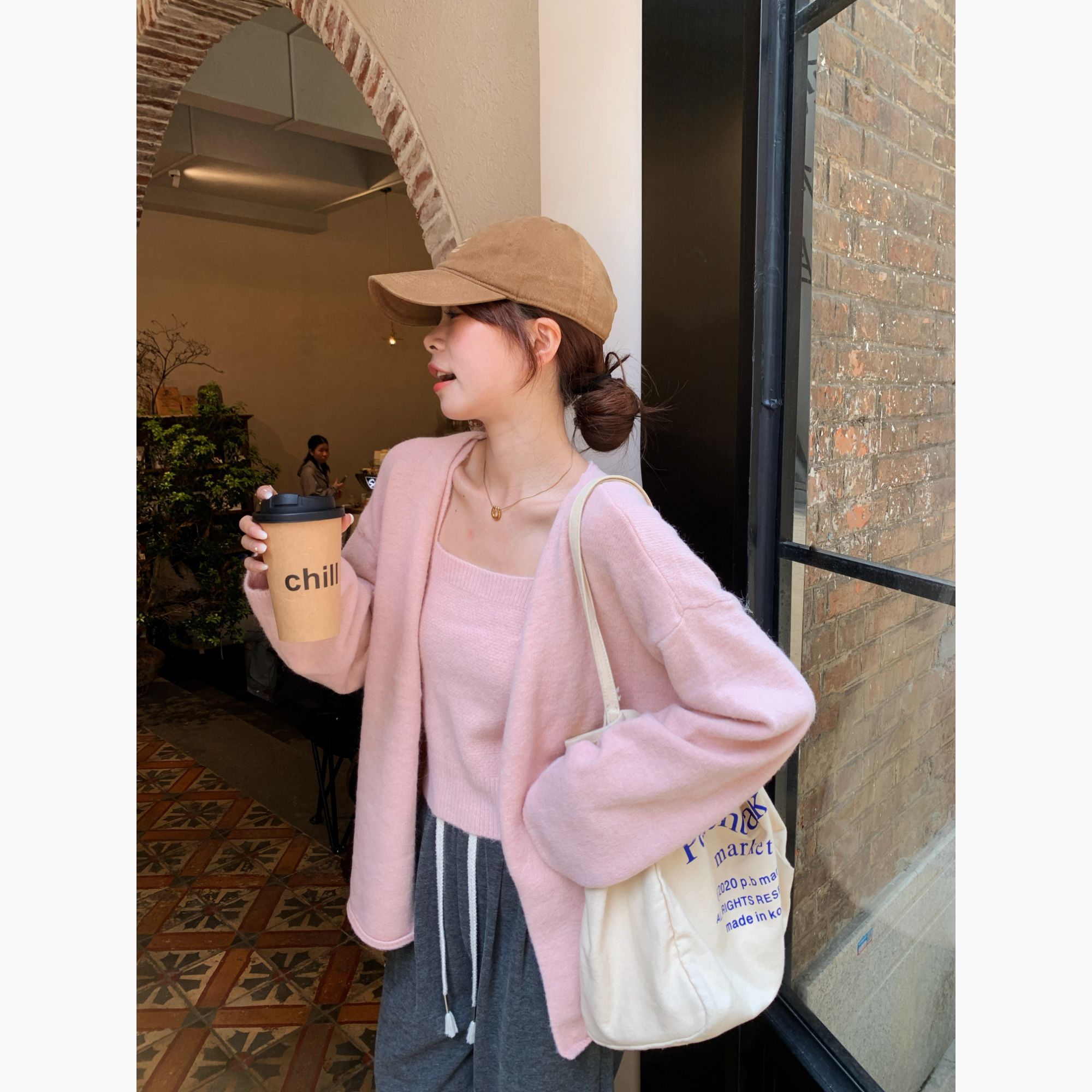 【C·Cai】韩系净色甜美减龄宽松百搭毛衣背心上衣+开衫两件套A13#