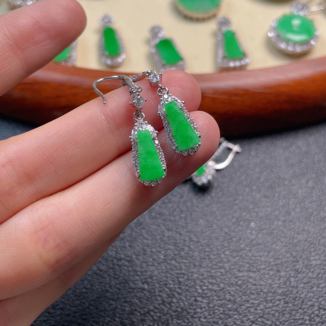 翡翠吊坠(不含链)银S925镶嵌耳坠