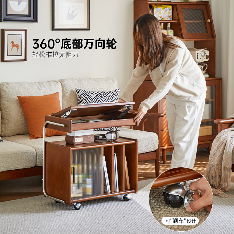 莎米娜法式中古风黄杨木杂志柜多功能可移动边几办公小桌沙发边柜