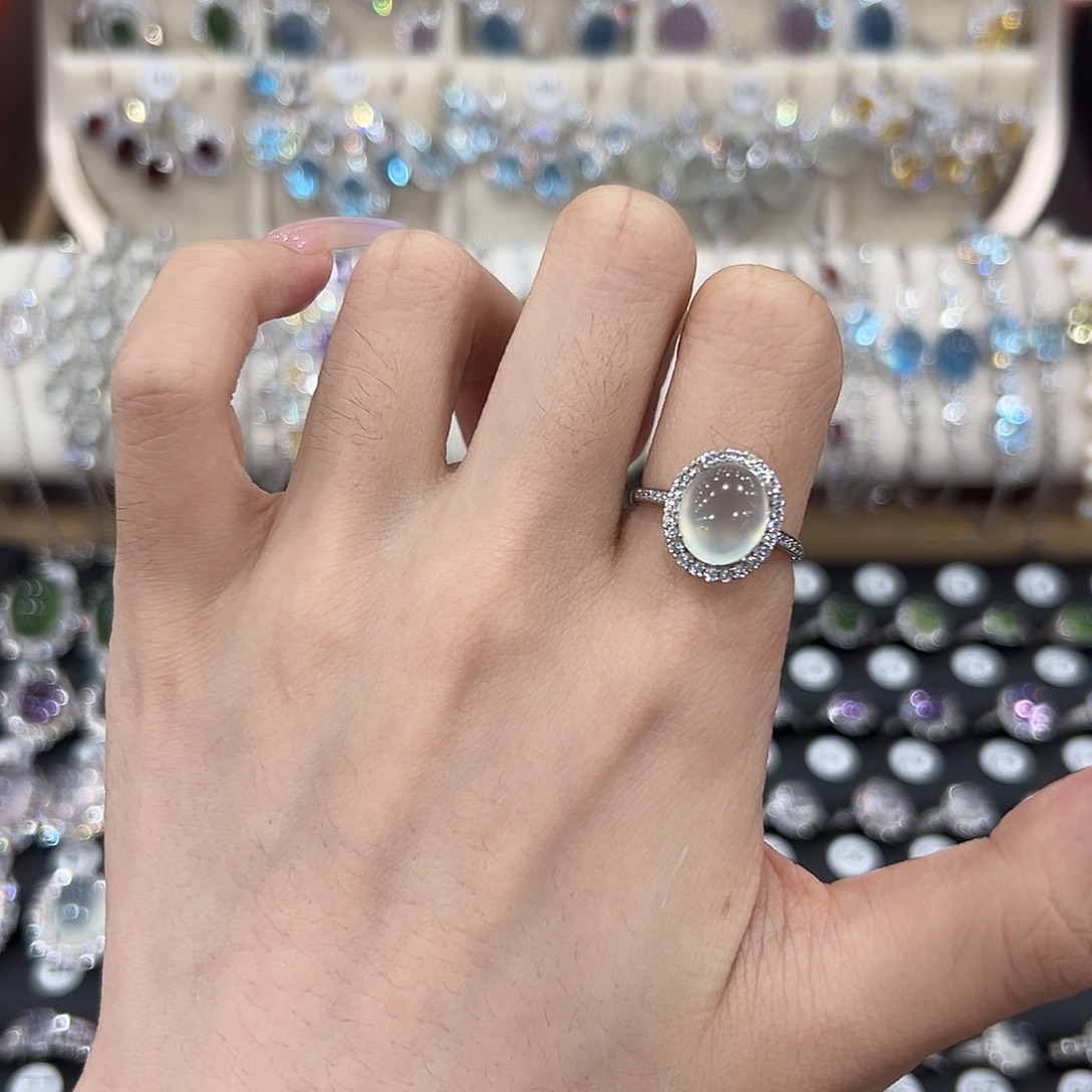 岫玉银S925镶嵌戒指