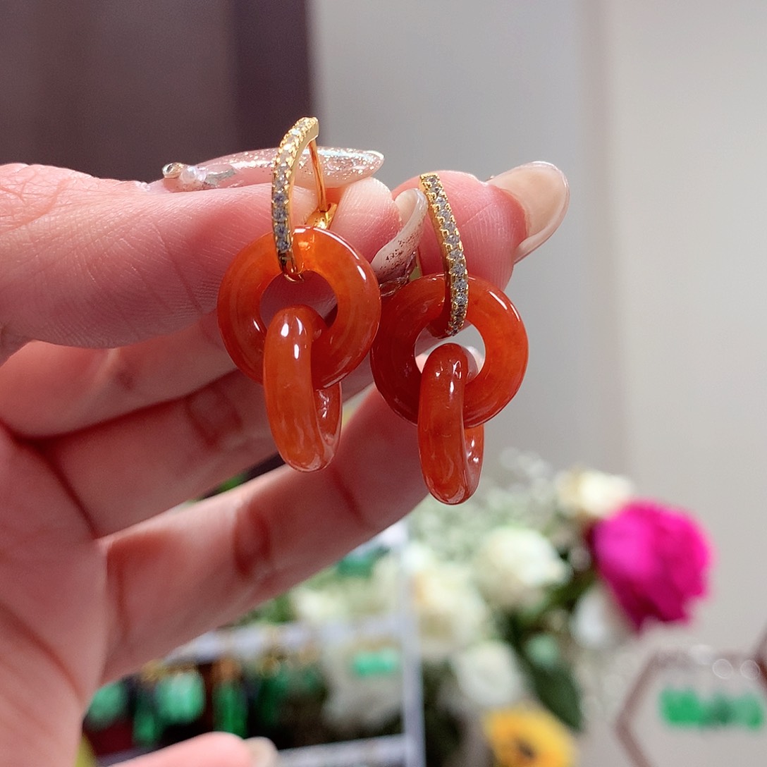 翡翠耳饰银S925镶嵌天然翡翠