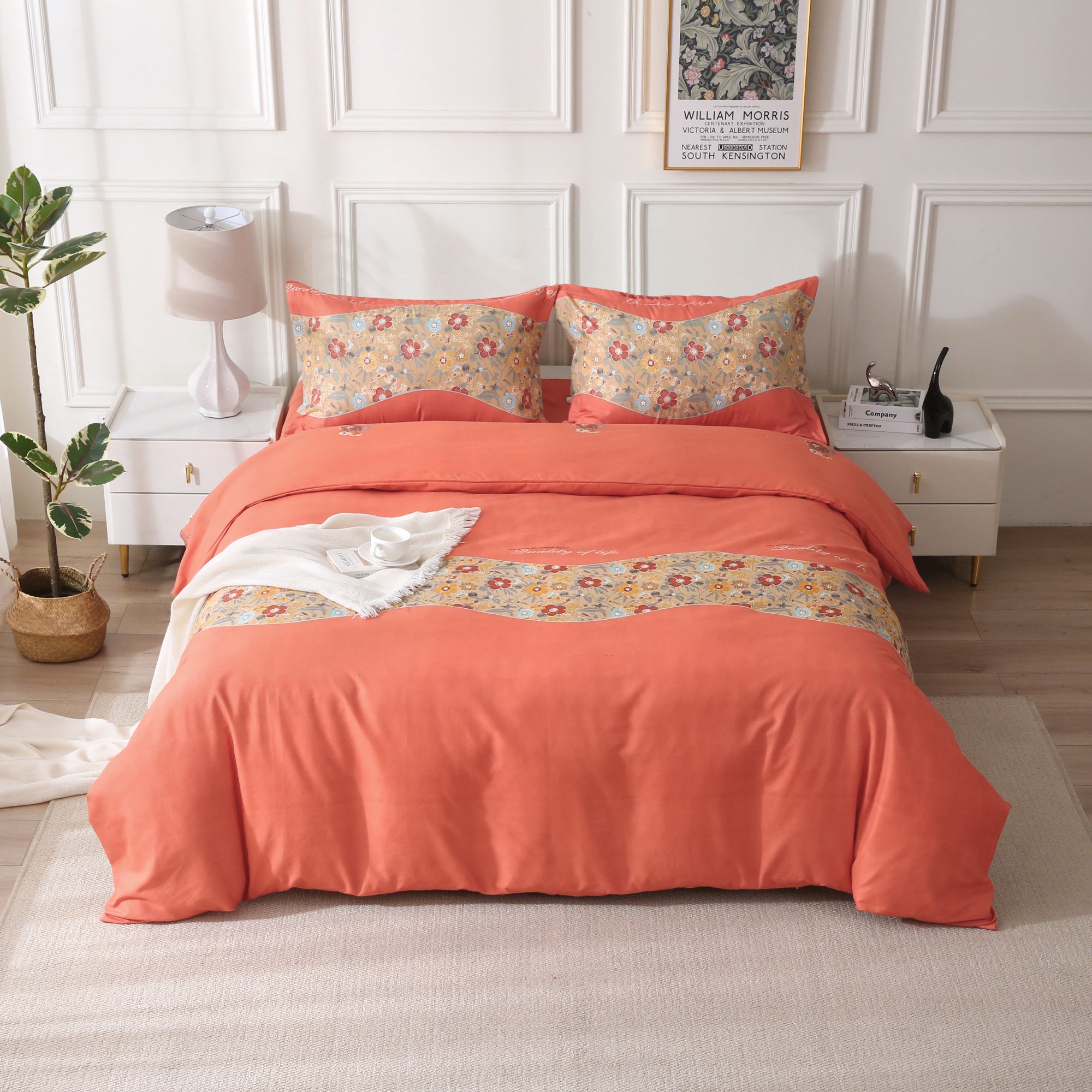 春夏季通用新款80支轻奢简约风高端可机洗三件套【盛典花枝三件套】