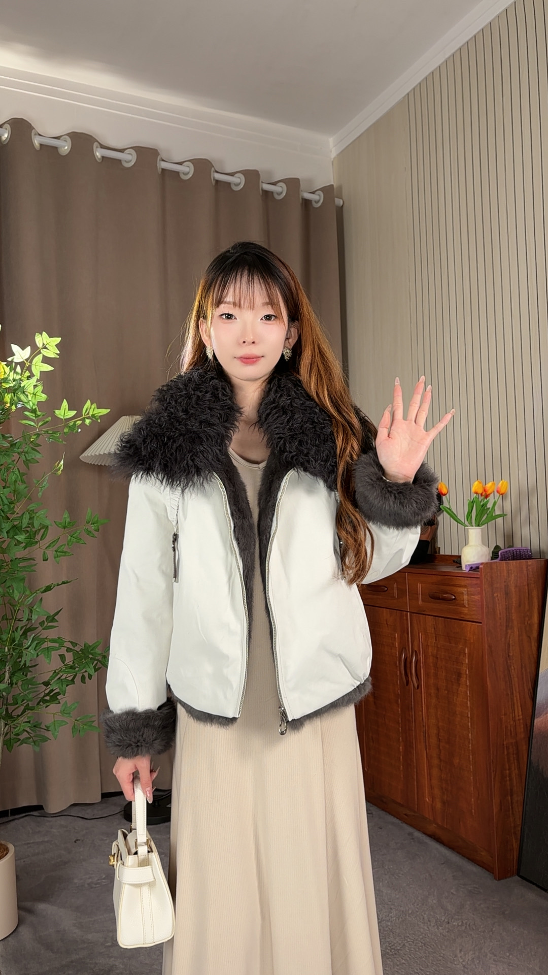 新款羊毛毛领兔毛内胆加厚新款秋冬百搭洋气款皮草派克服