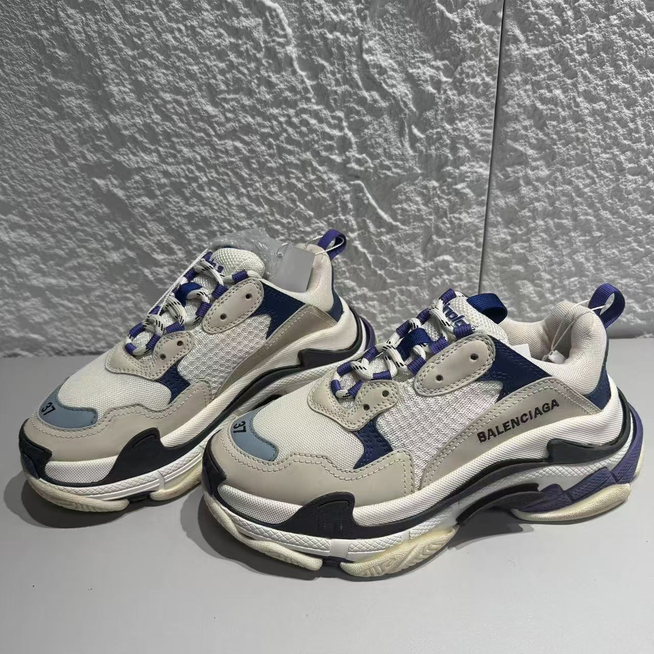 95新 Balenciaga/巴黎世家 37码/Seven/白色厚底系带老爹鞋 1853 