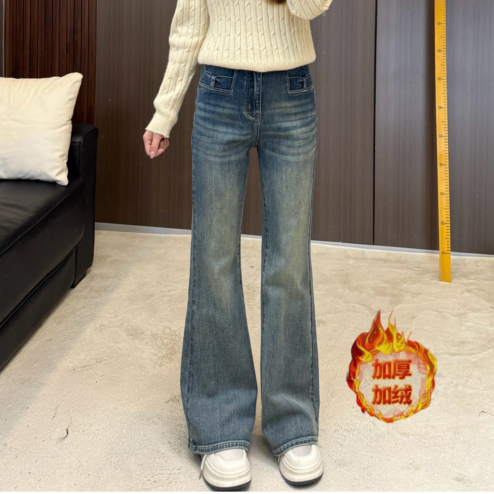 【修身显瘦】加绒加厚牛仔裤女微喇裤小个子秋冬牛仔微喇喇叭裤6006