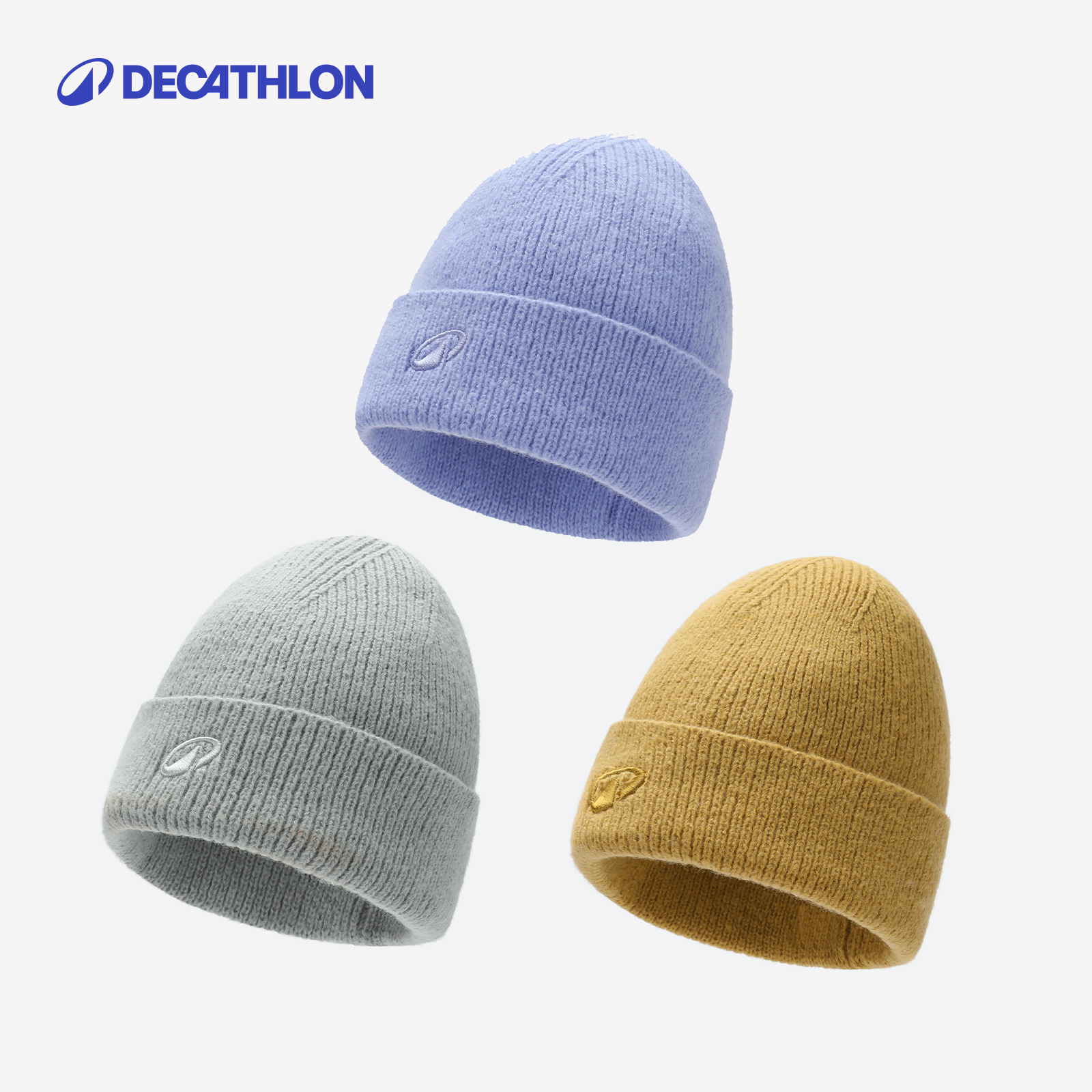 迪卡侬针织帽毛线冷帽男女加厚秋冬大头徒步户外保暖护耳378683