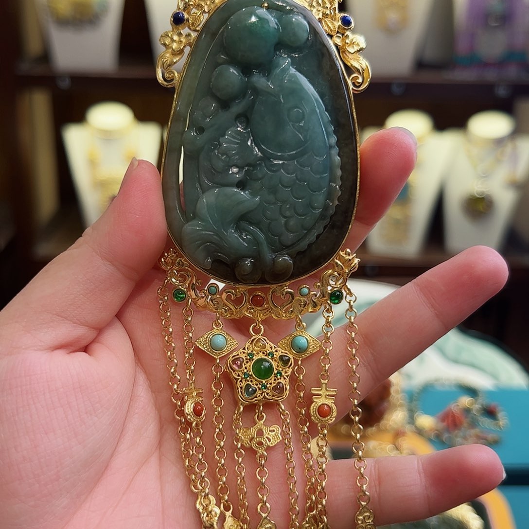 翡翠颈饰银S925镶嵌古风