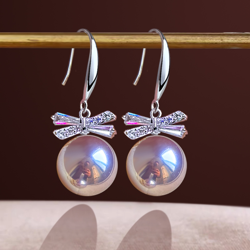 925银耳饰 时尚小蜻蜓蝴蝶结耳环极光珠天女紫色不过敏2026年新款