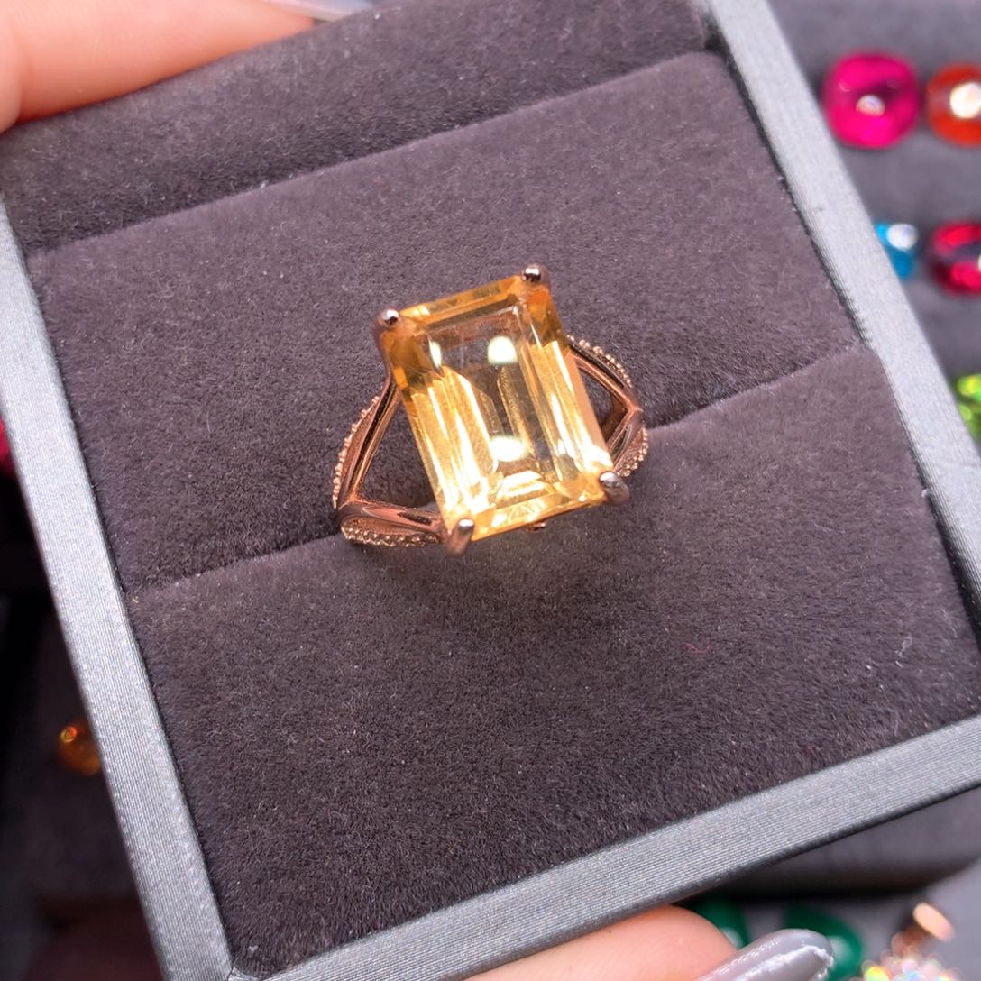 黄晶戒指银S925镶嵌黄水晶