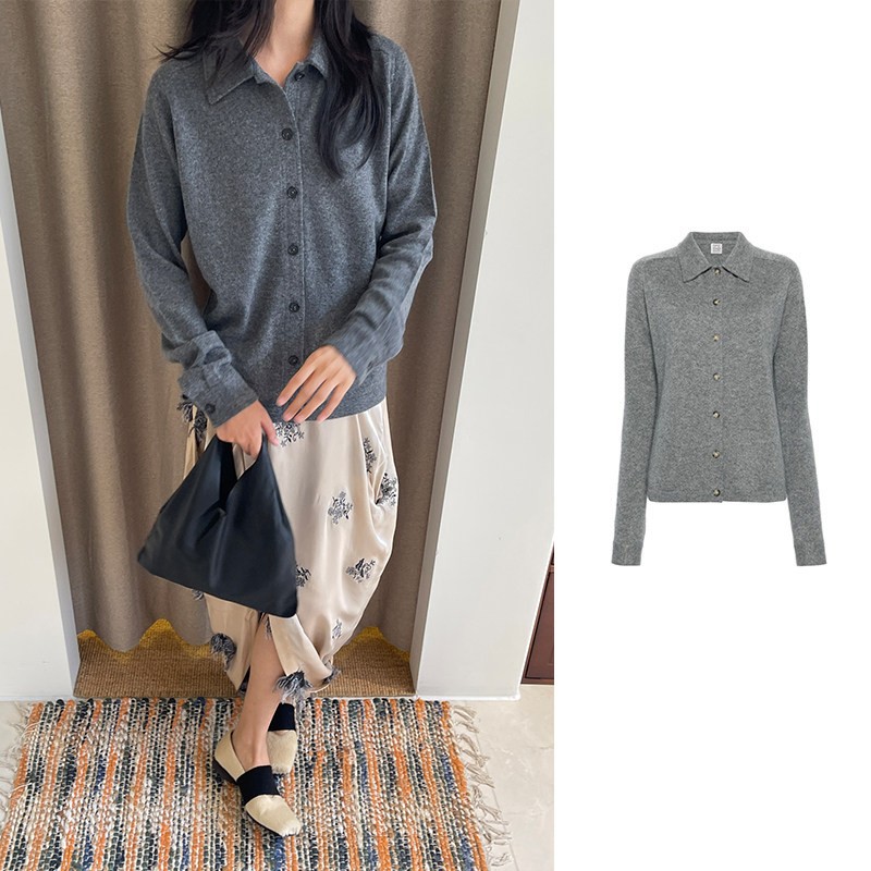 未使用 Totême 灰色插肩袖山羊绒衬衫 243-WRT0347-YA0016-074