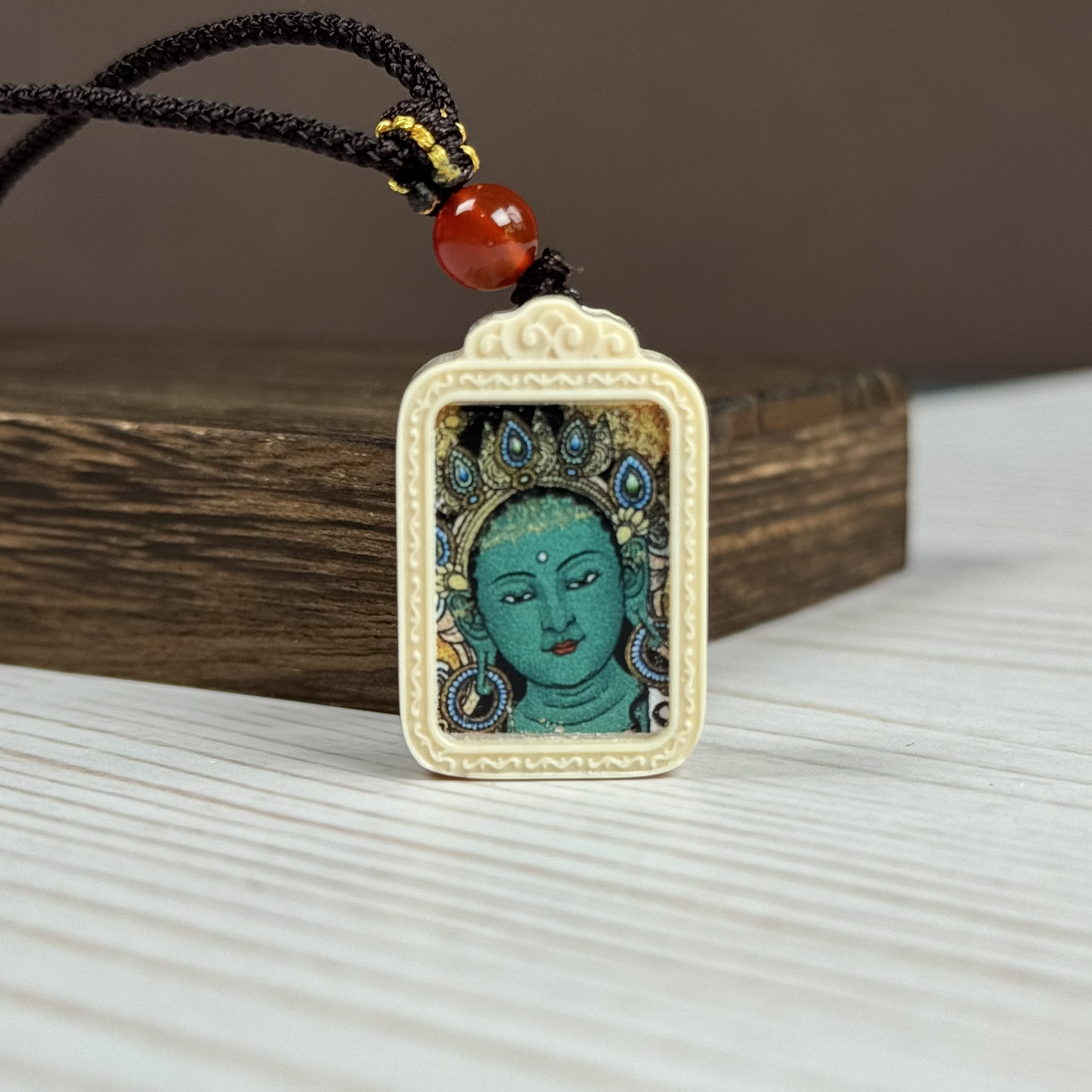 H20-12天然猛犸牙 绿度母 约18*29mm 支持复检假一罚十