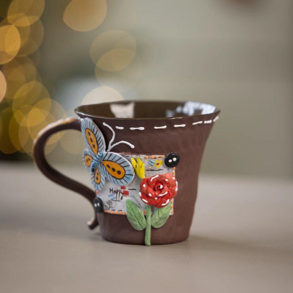 编号026紫砂玫瑰蝴蝶飞舞杯