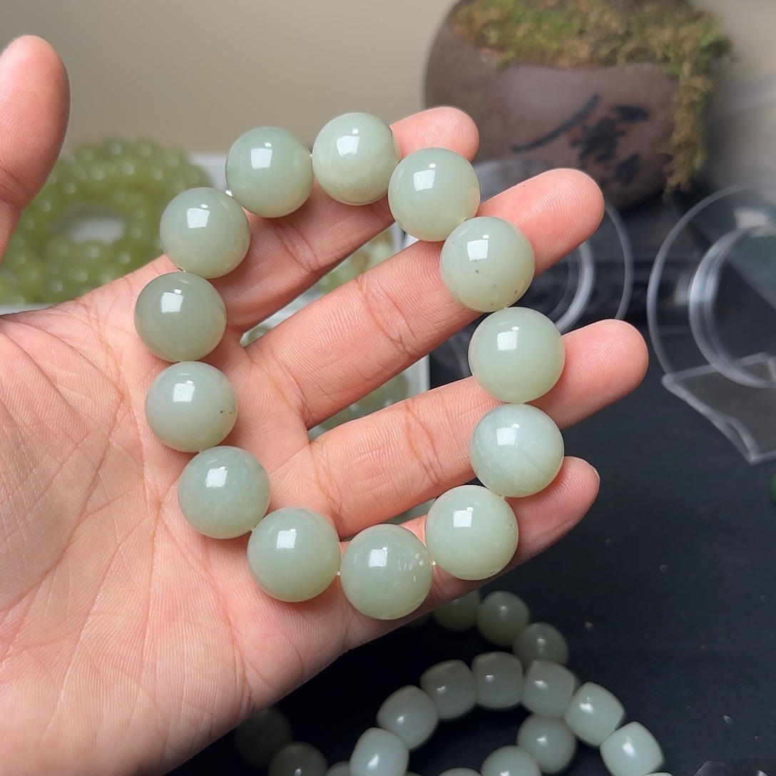 韩***）和田玉未镶嵌手串天然且末青白玉卡18多样性拍一发一