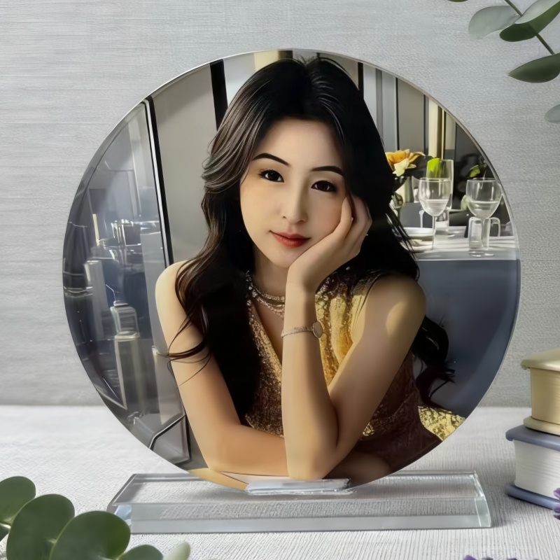 圆款水晶玻璃底座真人照片定制创意礼物摆台来图定制礼物