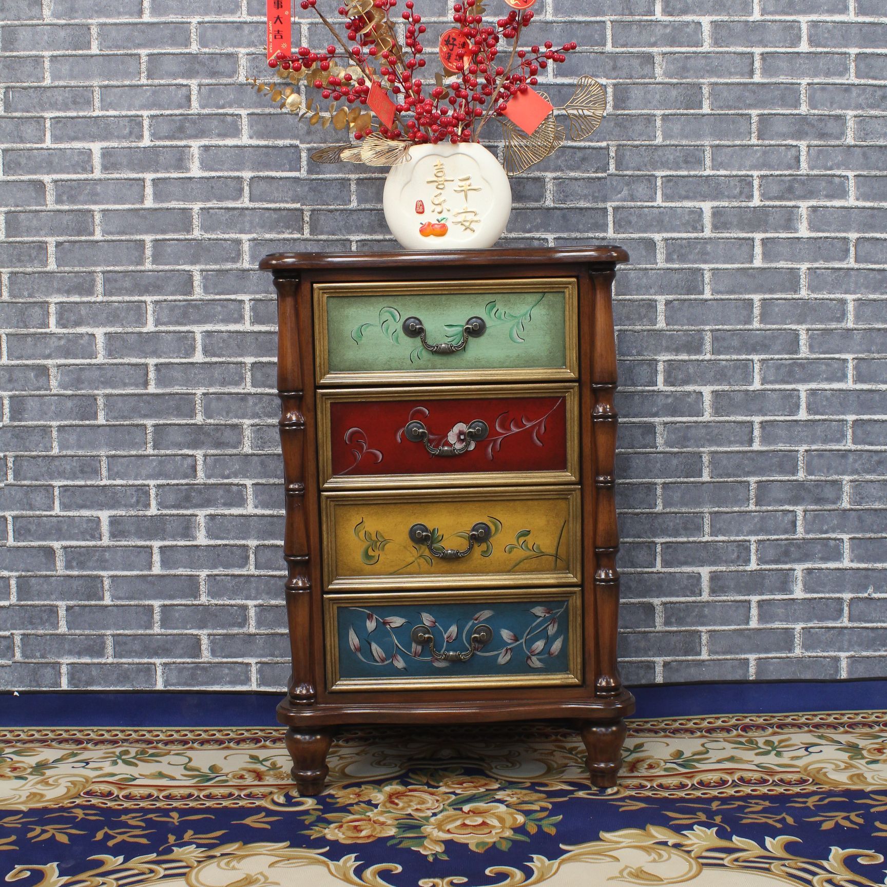 长55宽38高82.5美式欧式复古彩绘入户客厅卧室小斗柜网红家具