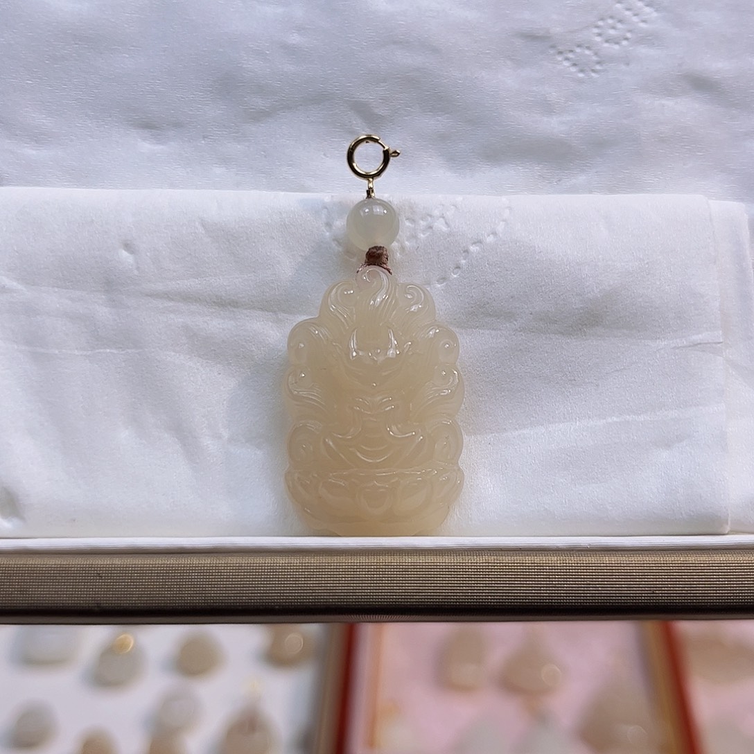 和田玉18K金镶嵌吊坠(不含链)