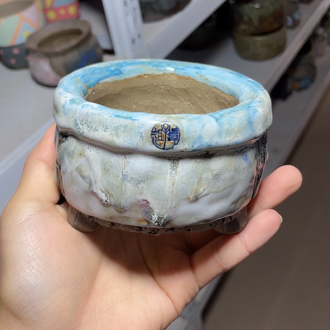 南***初坛子姐花盆 孤品油画包子内口7.5左右