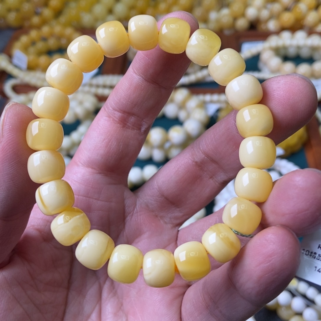 琥珀珠宝奇石未镶嵌10+白花蜡手串14.19